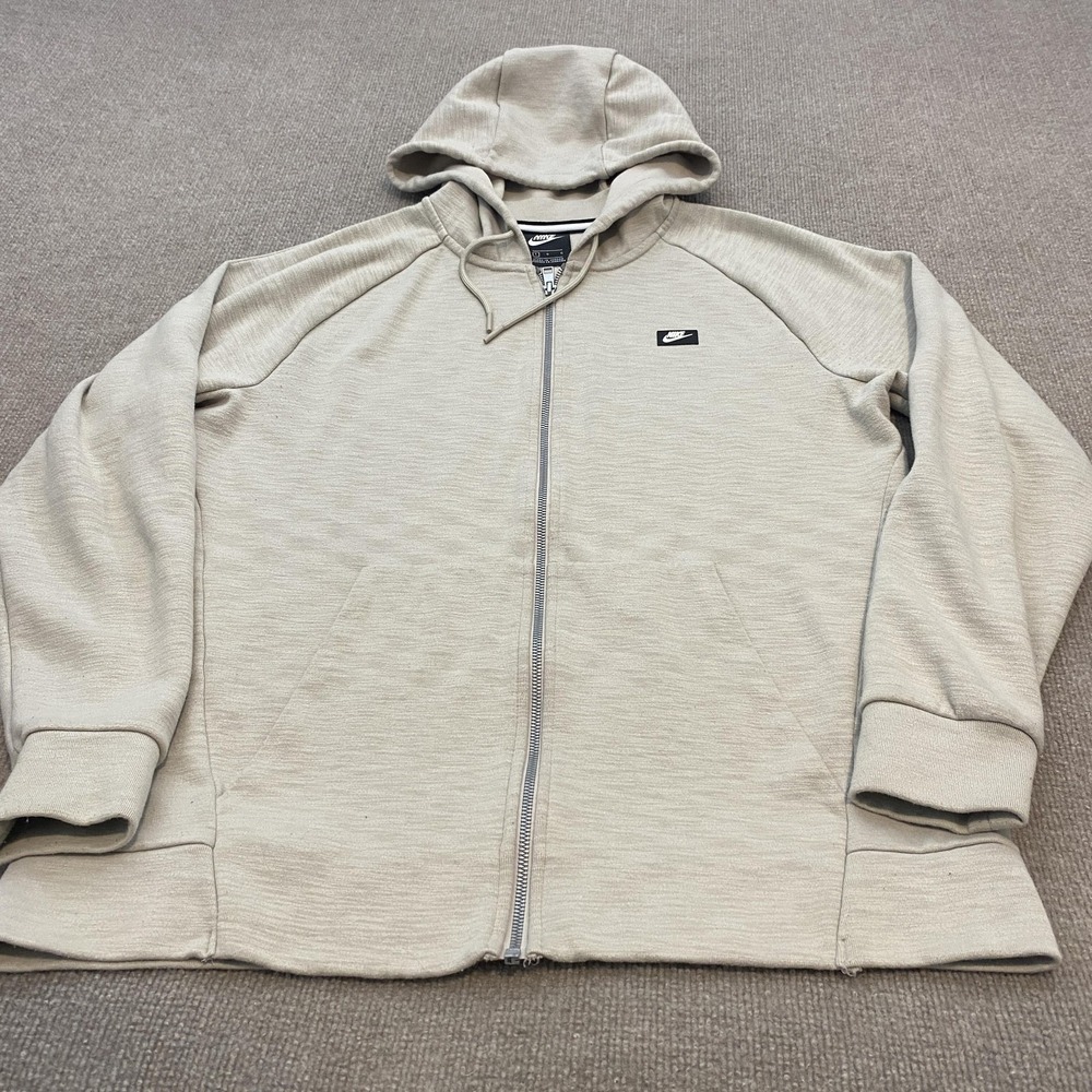 Nike Hoodie Beige Full Zip Fleece Sweatshirt Logo Pockets 928475-221 Mens Large